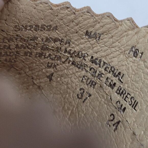 Vintage Tan Leather Wooden Platform Sandals Sz 7 Studded Open Toe Heel Brazil - Picture 9 of 16